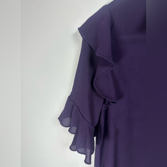 Elie Tahari Purple Flutter Sleeve Blouse - Picture 3 of 7